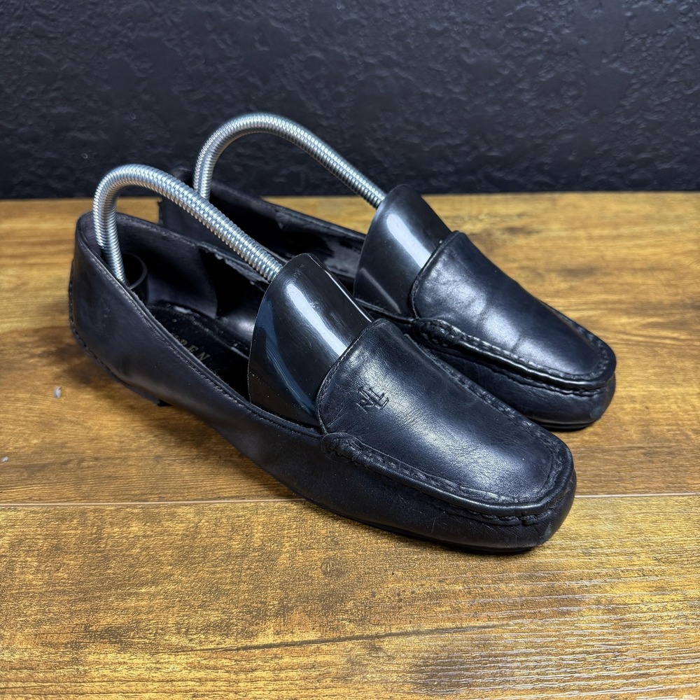 Lauren Ralph Lauren Black Leather Loafers Flats Womens Size 7.5‎